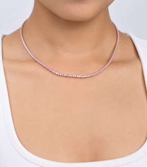 9 Carat Natural Pink Sapphire and Diamond Tennis Choker Necklace in 14K Solid Gold