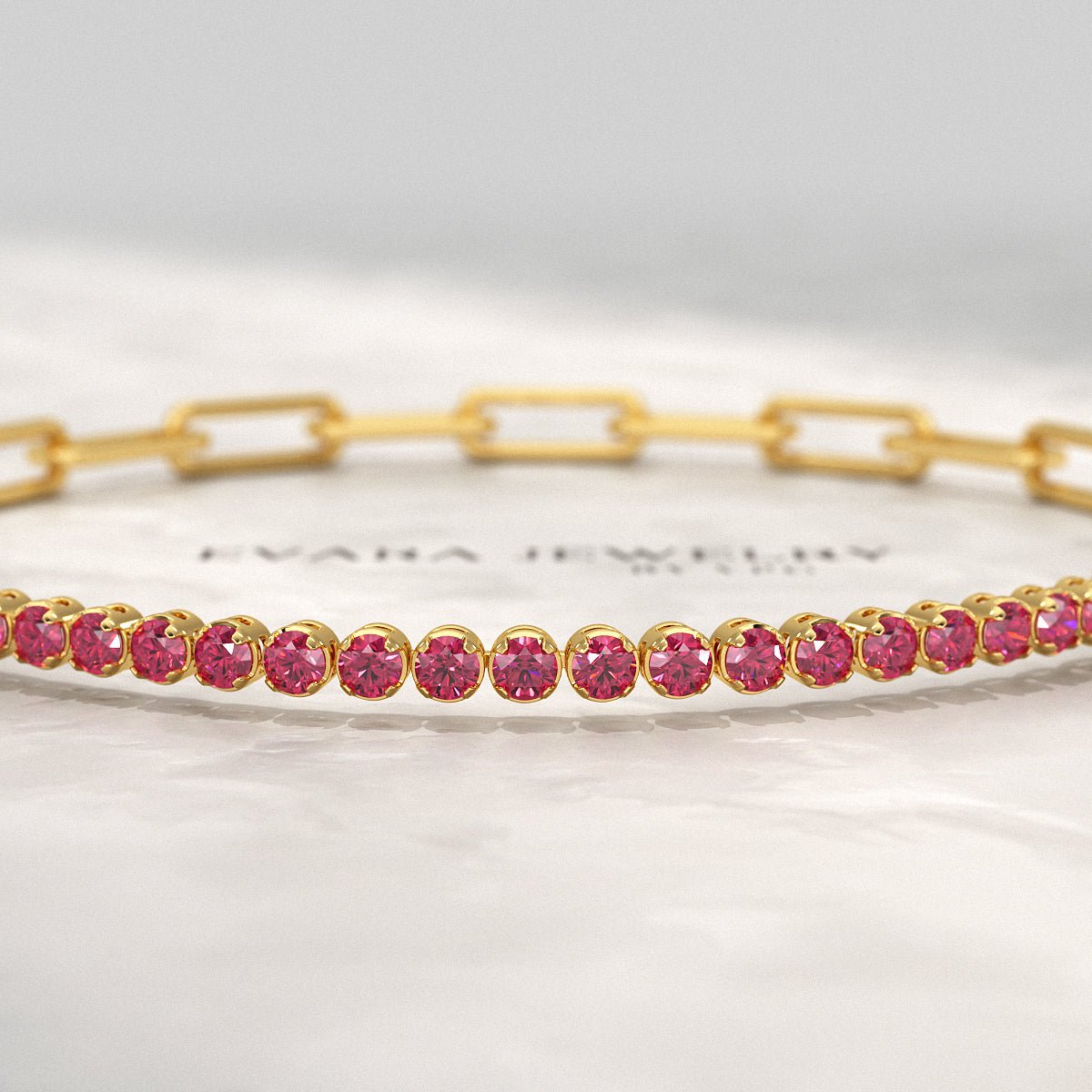 1.40 Carats Natural Ruby & Paperclip 50 - 50 Tennis Bracelet - Evara Jewelry LLC