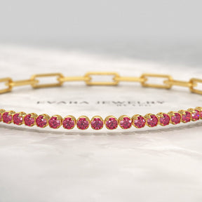 1.40 Carats Natural Ruby & Paperclip 50 - 50 Tennis Bracelet - Evara Jewelry LLC