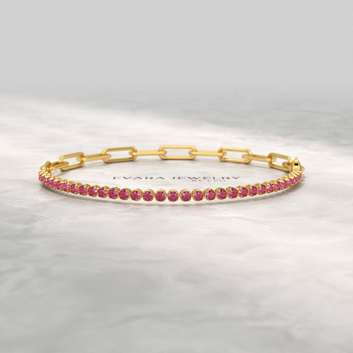 1.40 Carats Natural Ruby & Paperclip 50 - 50 Tennis Bracelet - Evara Jewelry LLC