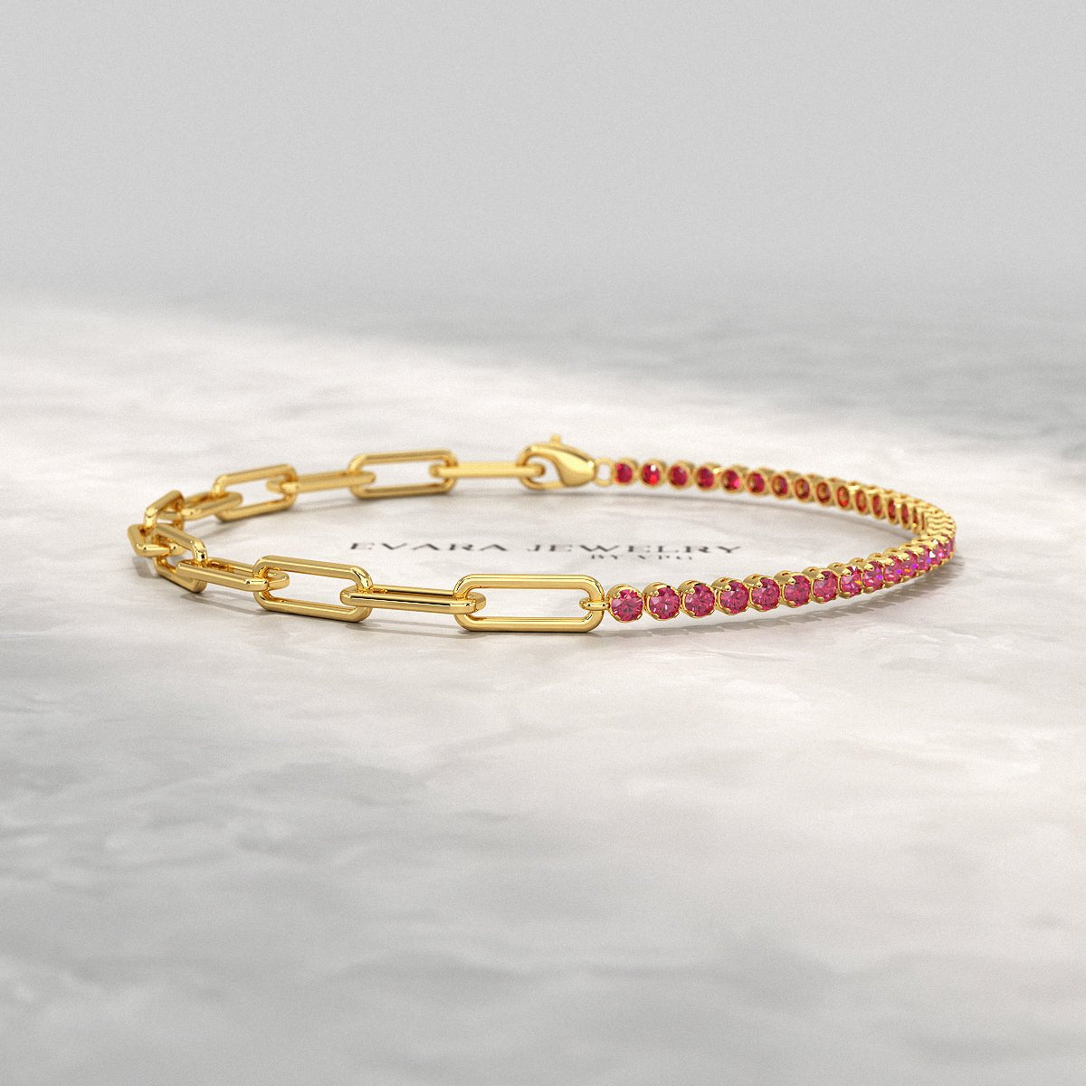 1.40 Carats Natural Ruby & Paperclip 50 - 50 Tennis Bracelet - Evara Jewelry LLC