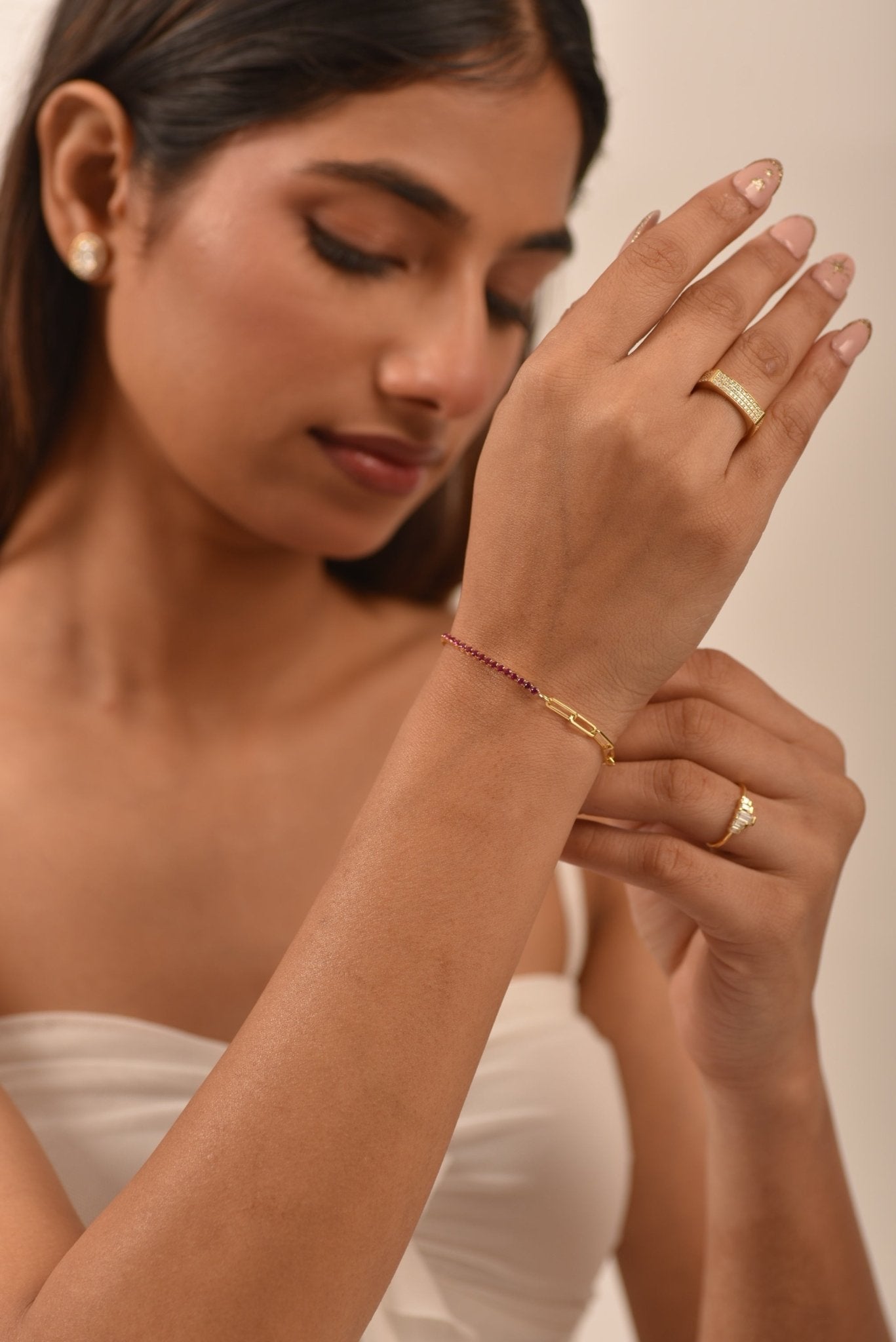 1.40 Carats Natural Ruby & Paperclip 50 - 50 Tennis Bracelet - Evara Jewelry LLC