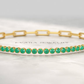 1.44 Carat Natural Emerald & Paperclip 50 - 50 Tennis Bracelet - Evara Jewelry LLC