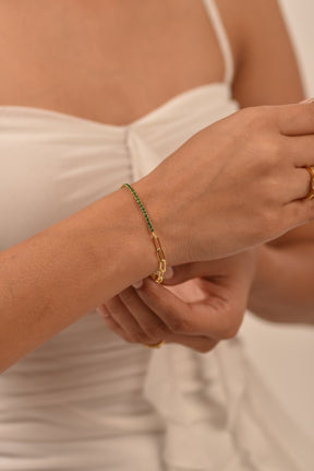 1.44 Carat Natural Emerald & Paperclip 50 - 50 Tennis Bracelet - Evara Jewelry LLC