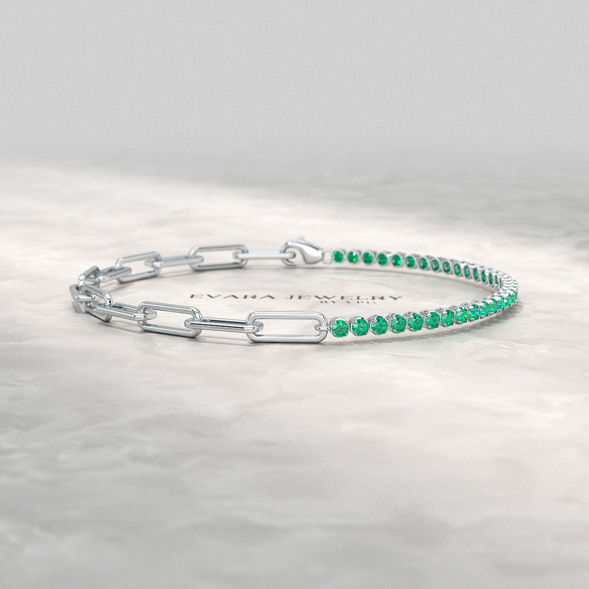 1.44 Carat Natural Emerald & Paperclip 50 - 50 Tennis Bracelet - Evara Jewelry LLC