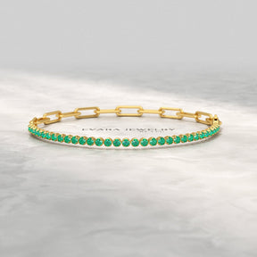 1.44 Carat Natural Emerald & Paperclip 50 - 50 Tennis Bracelet - Evara Jewelry LLC