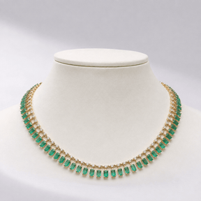 14K Gold Natural Emerald & Diamond Dot Dash Choker Necklace - Evara Jewelry LLC