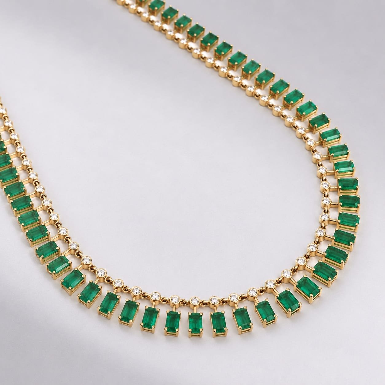 14K Gold Natural Emerald & Diamond Dot Dash Choker Necklace - Evara Jewelry LLC