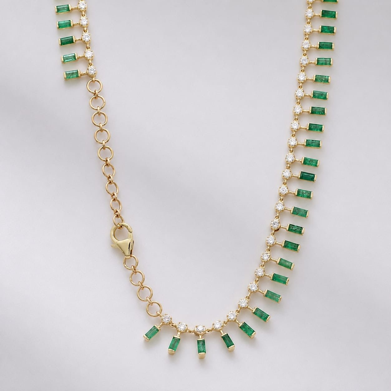 14K Gold Natural Emerald & Diamond Dot Dash Choker Necklace - Evara Jewelry LLC