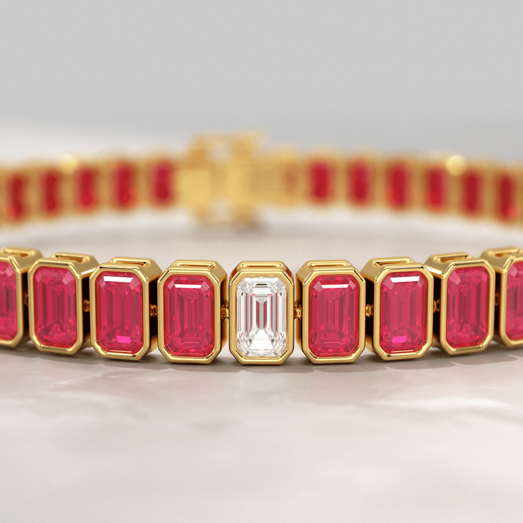 15 Carats Bezel Set Natural Ruby & Lab Grown Diamond Tennis Bracelet - Evara Jewelry LLC