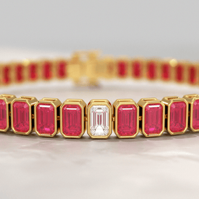 15 Carats Bezel Set Natural Ruby & Lab Grown Diamond Tennis Bracelet - Evara Jewelry LLC