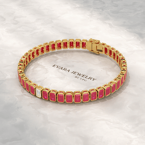 15 Carats Bezel Set Natural Ruby & Lab Grown Diamond Tennis Bracelet - Evara Jewelry LLC