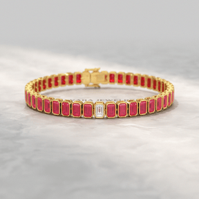 15 Carats Bezel Set Natural Ruby & Lab Grown Diamond Tennis Bracelet - Evara Jewelry LLC