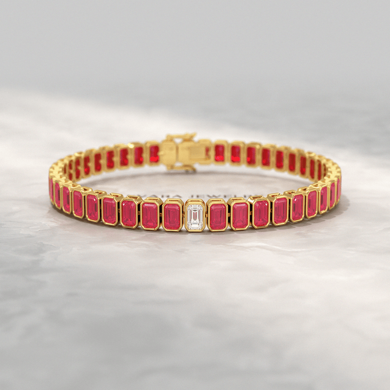 15 Carats Bezel Set Natural Ruby & Lab Grown Diamond Tennis Bracelet
