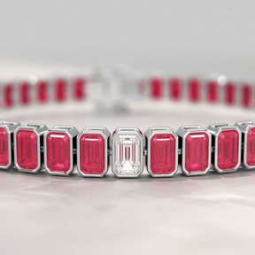15 Carats Bezel Set Natural Ruby & Lab Grown Diamond Tennis Bracelet - Evara Jewelry LLC