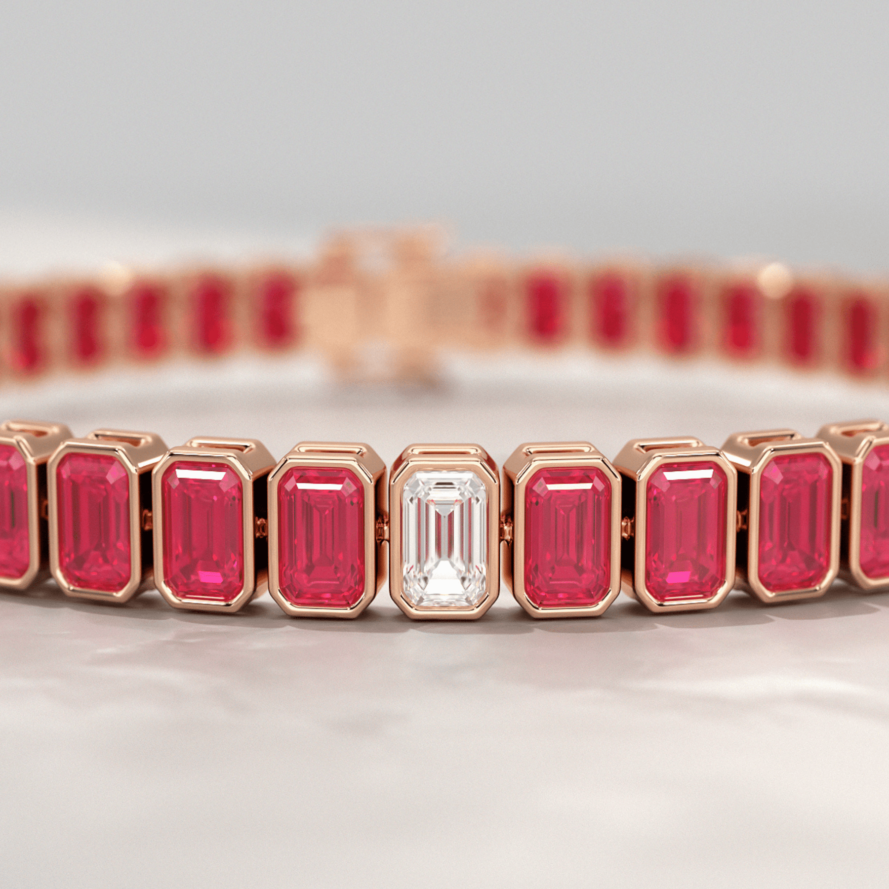 15 Carats Bezel Set Natural Ruby & Lab Grown Diamond Tennis Bracelet - Evara Jewelry LLC
