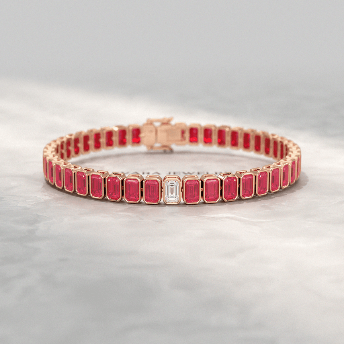 15 Carats Bezel Set Natural Ruby & Lab Grown Diamond Tennis Bracelet - Evara Jewelry LLC
