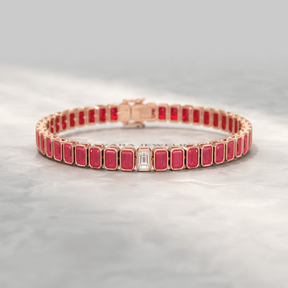 15 Carats Bezel Set Natural Ruby & Lab Grown Diamond Tennis Bracelet - Evara Jewelry LLC