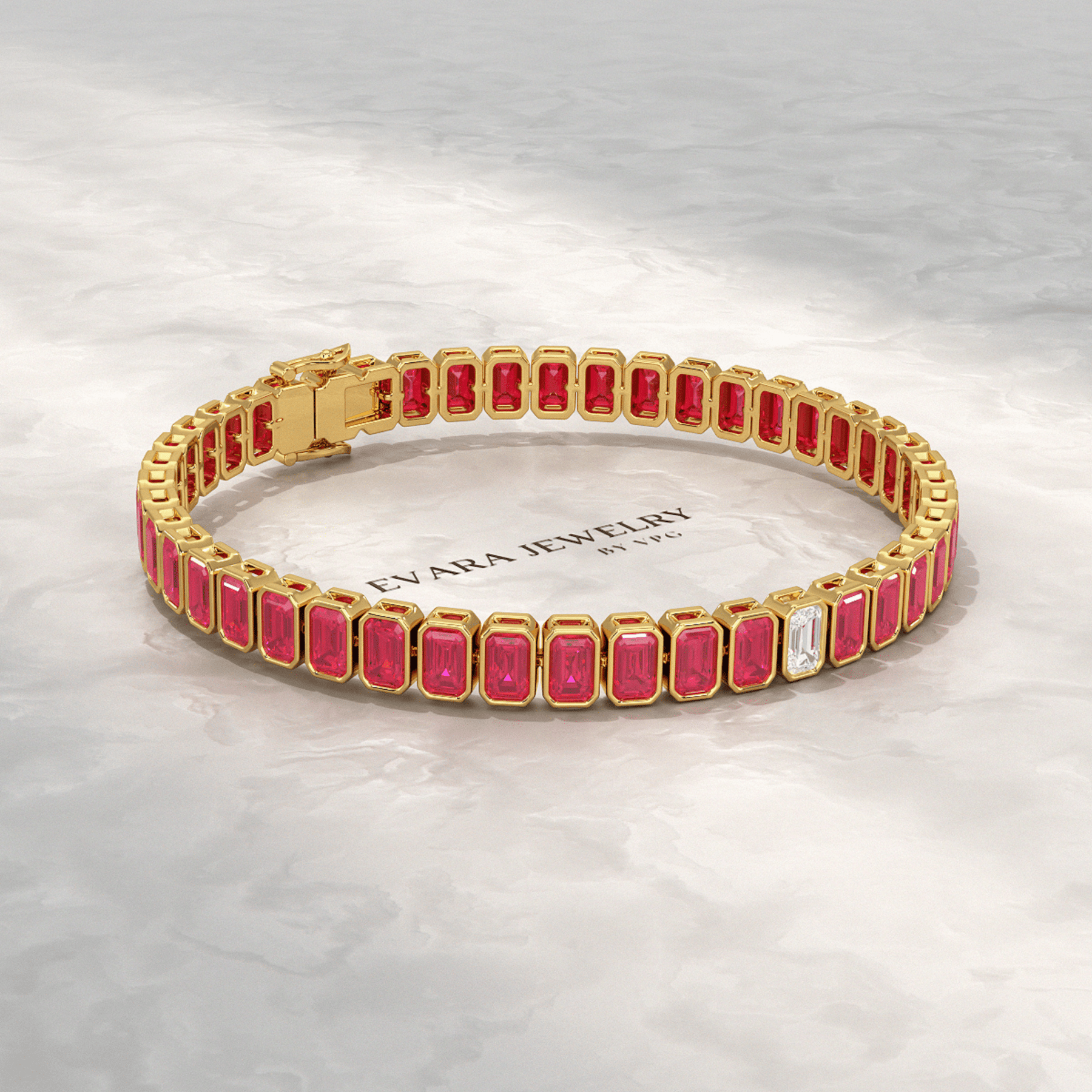 15 Carats Bezel Set Natural Ruby & Lab Grown Diamond Tennis Bracelet - Evara Jewelry LLC