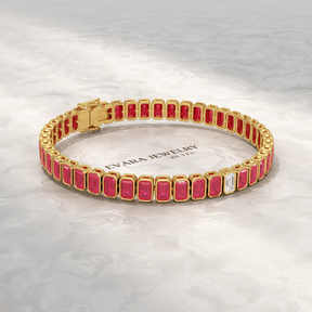 15 Carats Bezel Set Natural Ruby & Lab Grown Diamond Tennis Bracelet - Evara Jewelry LLC