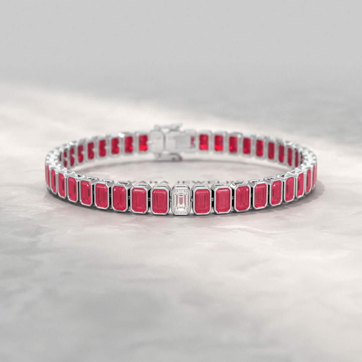 15 Carats Bezel Set Natural Ruby & Lab Grown Diamond Tennis Bracelet - Evara Jewelry LLC