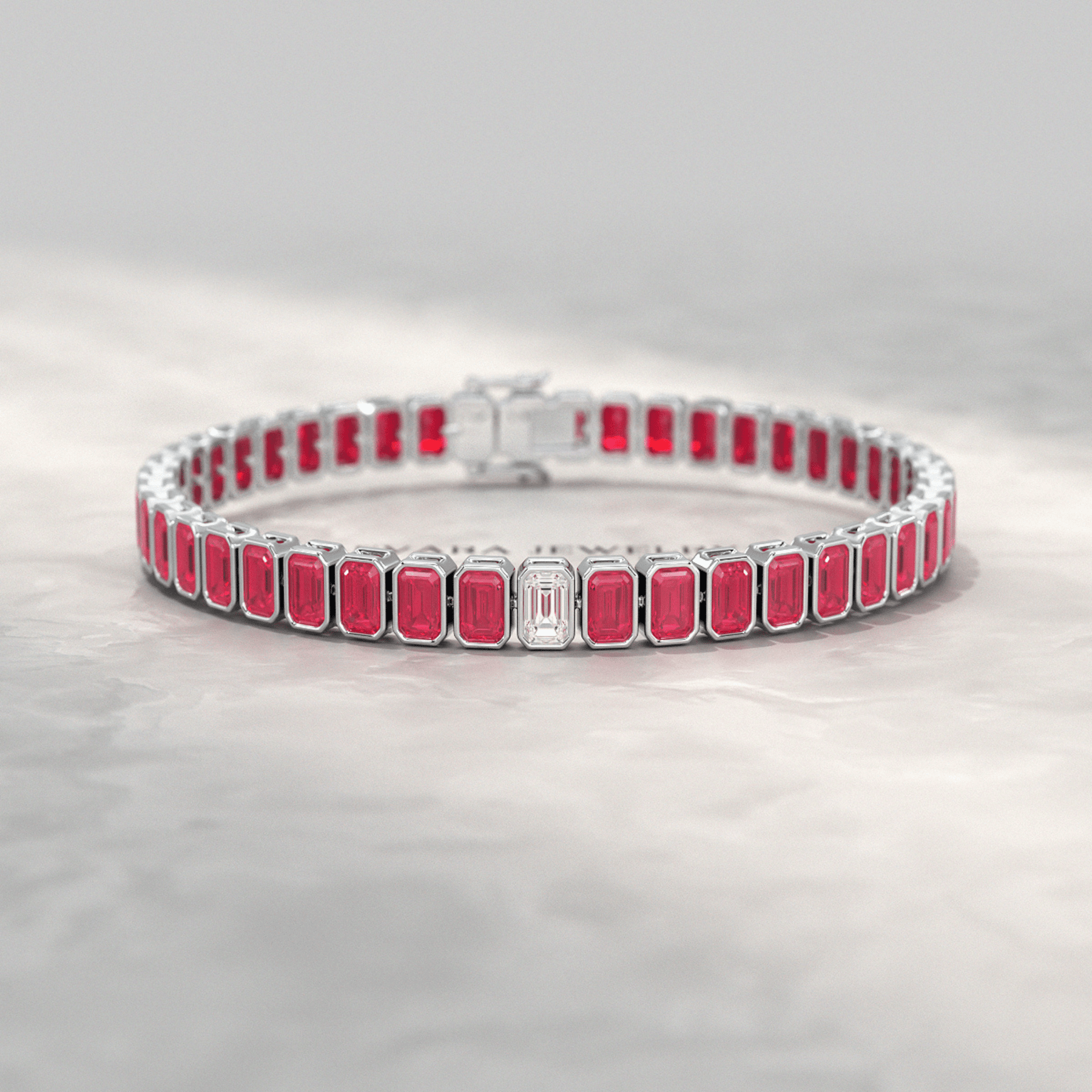 15 Carats Bezel Set Natural Ruby & Lab Grown Diamond Tennis Bracelet - Evara Jewelry LLC