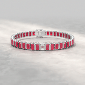15 Carats Bezel Set Natural Ruby & Lab Grown Diamond Tennis Bracelet - Evara Jewelry LLC