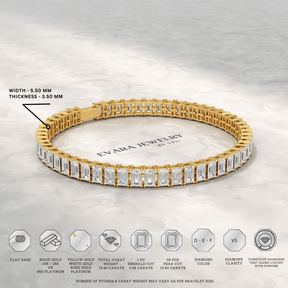 15 Carats Emerald Cut Lab Grown Diamond Tennis Bracelet - Evara Jewelry LLC