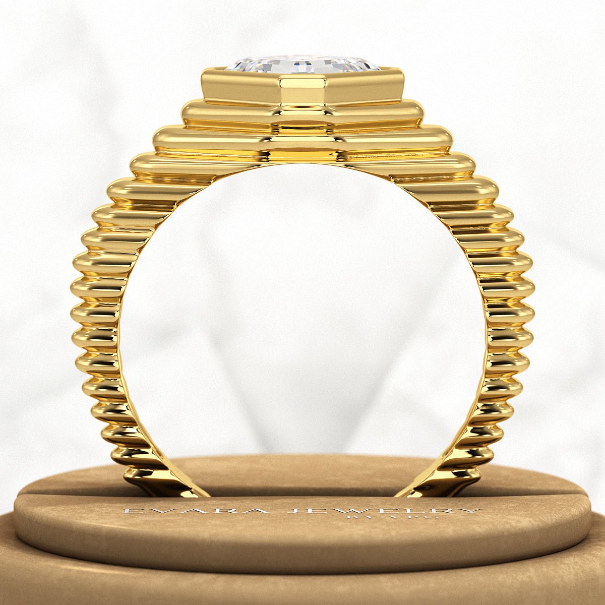 1.50 Carat Asscher Cut Diamond Chunky Bombe Ring - Evara Jewelry LLC