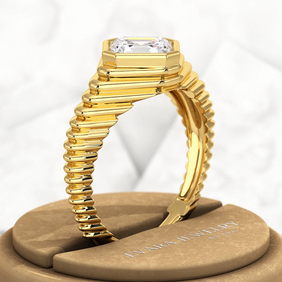 1.50 Carat Asscher Cut Diamond Chunky Bombe Ring - Evara Jewelry LLC