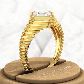 1.50 Carat Asscher Cut Diamond Chunky Bombe Ring - Evara Jewelry LLC