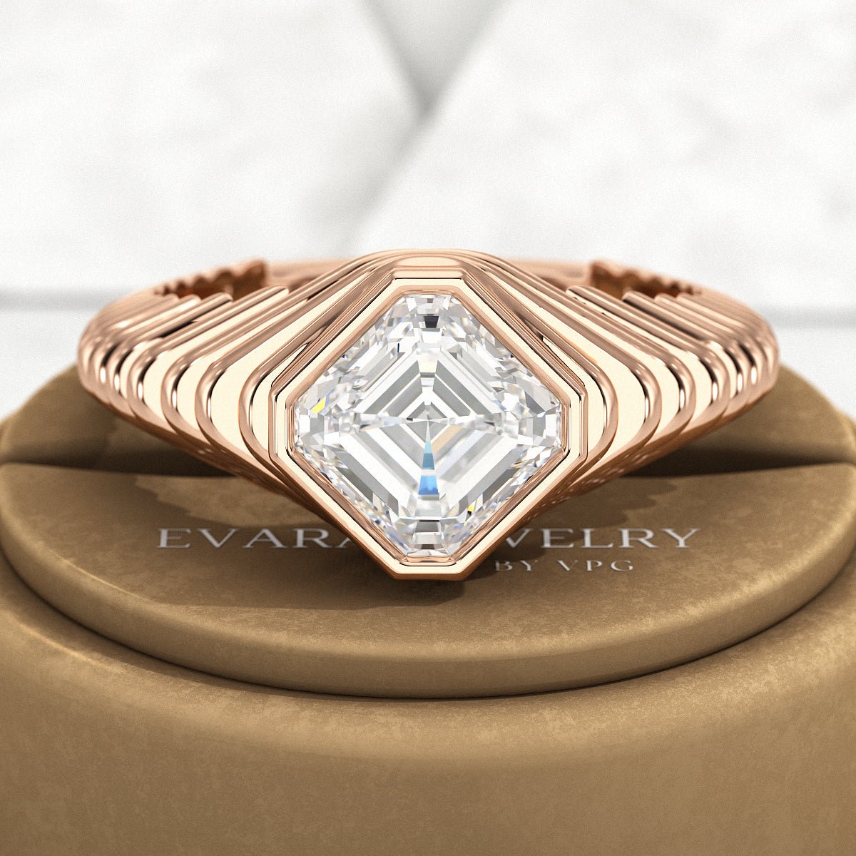 1.50 Carat Asscher Cut Diamond Chunky Bombe Ring - Evara Jewelry LLC