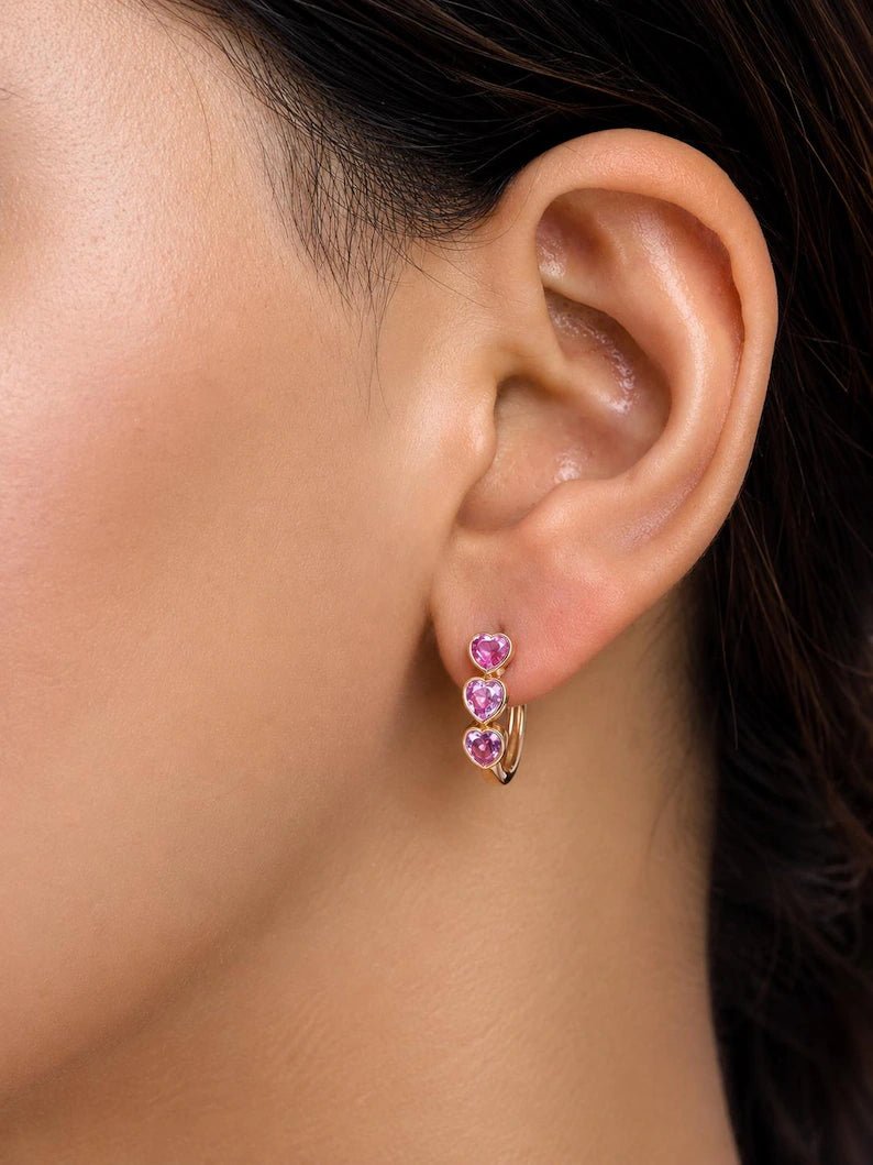 1.50 Carat Heart Cut Natural Sapphire Hoop Earrings: 14K Yellow Gold, Present for Her - Evara Jewelry LLC