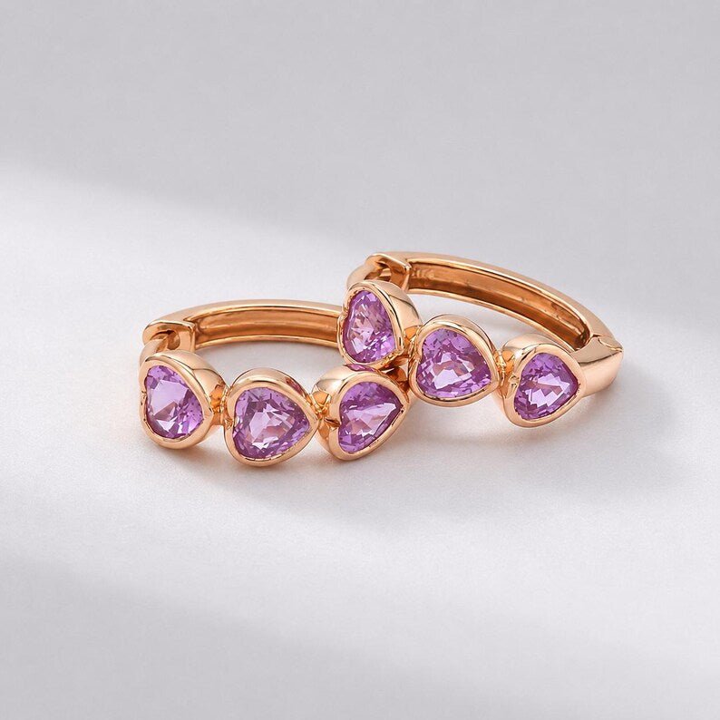 1.50 Carat Heart Cut Natural Sapphire Hoop Earrings: 14K Yellow Gold, Present for Her - Evara Jewelry LLC