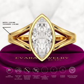 1.50 Carat Marquise Cut Modern Lab Grown Diamond Solitaire Ring - Evara Jewelry LLC