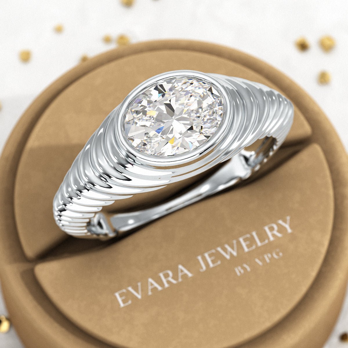 1.50 Carat Oval Cut Diamond Chunky Bombe Signet Ring - Evara Jewelry LLC
