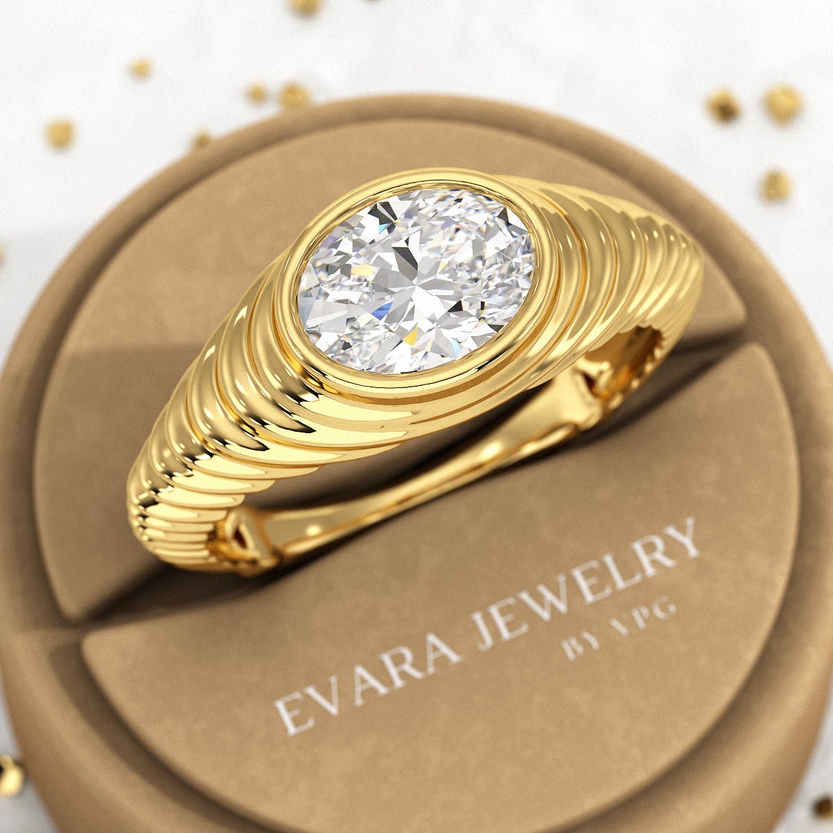 1.50 Carat Oval Cut Diamond Chunky Bombe Signet Ring - Evara Jewelry LLC