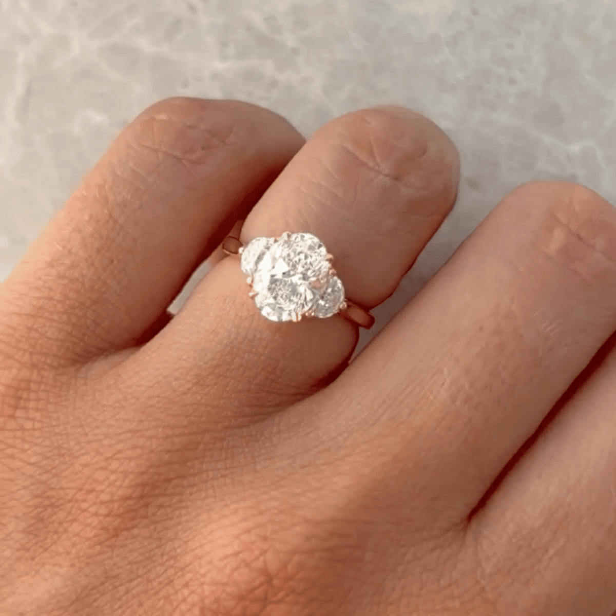 1.50 Carat Oval Diamond Engagement Ring with Half Moon Stones - Evara Jewelry LLC