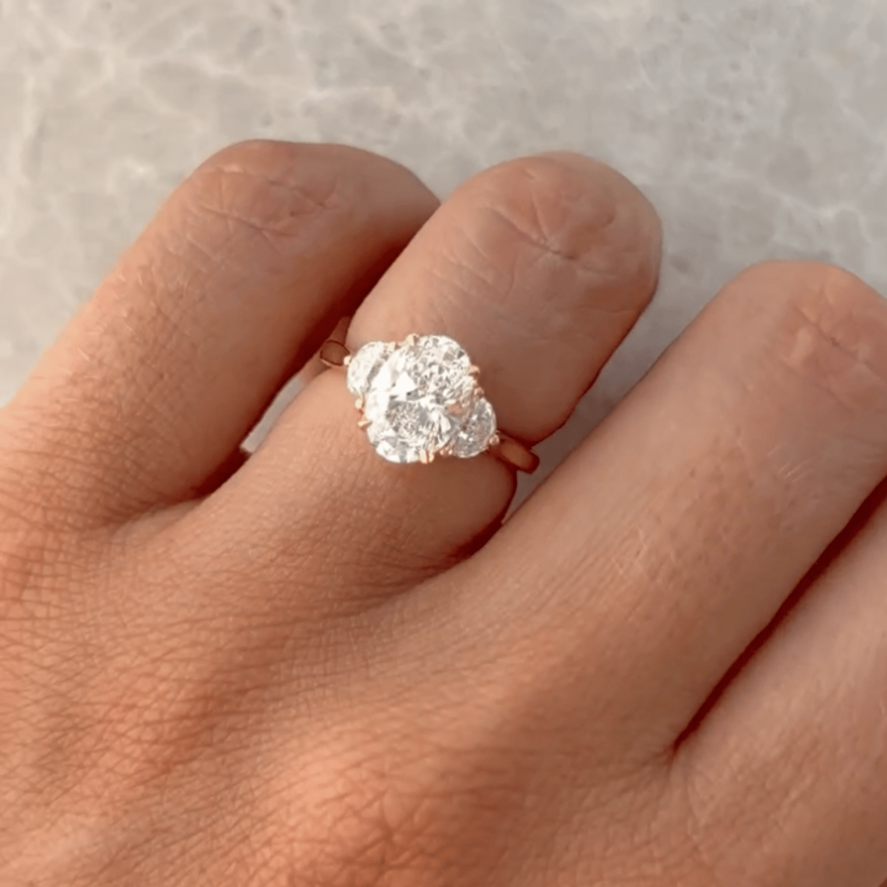 1.50 Carat Oval Diamond Engagement Ring with Half Moon Stones - Evara Jewelry LLC