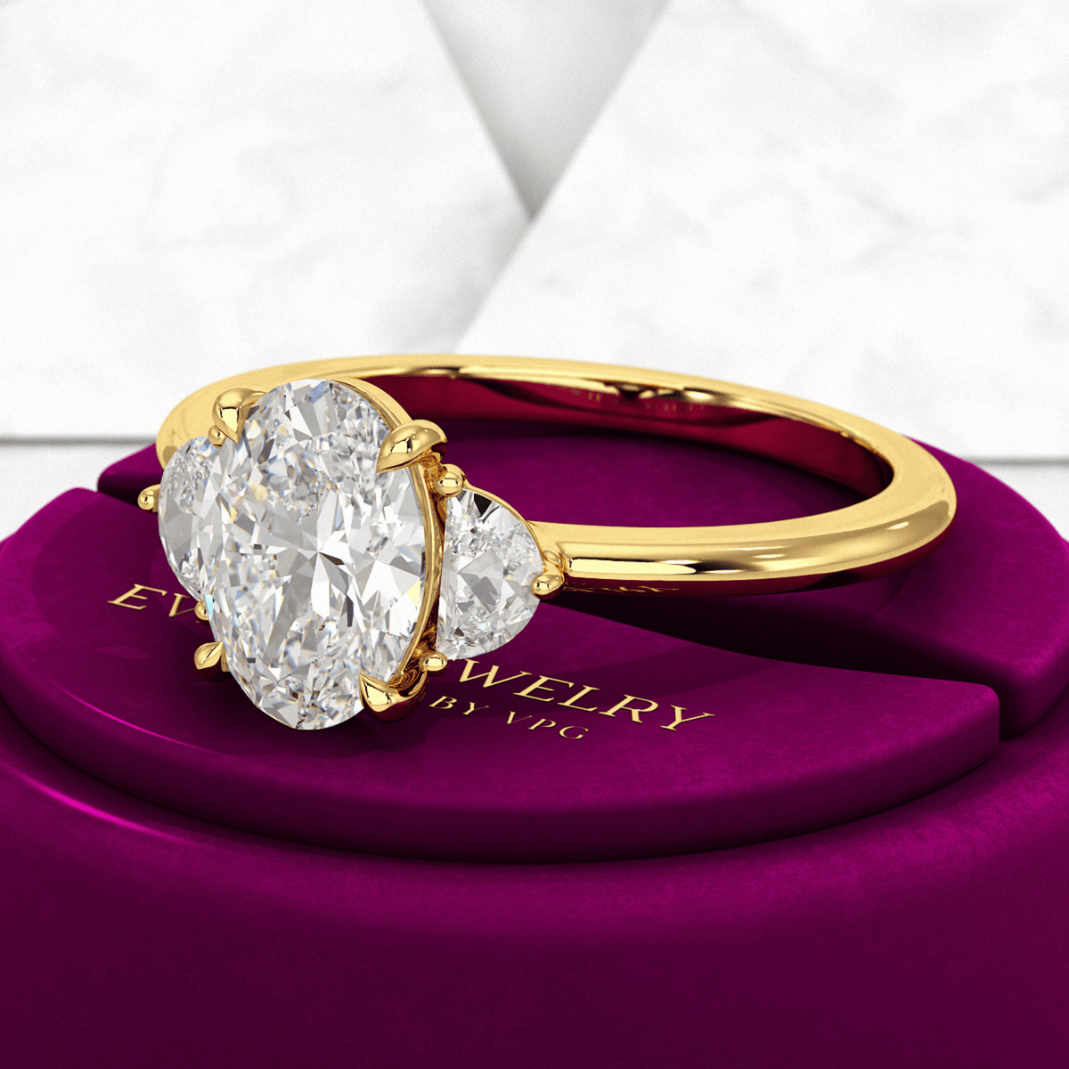 1.50 Carat Oval Diamond Engagement Ring with Half Moon Stones - Evara Jewelry LLC