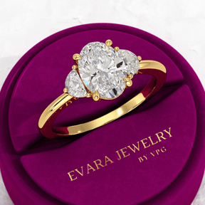 1.50 Carat Oval Diamond Engagement Ring with Half Moon Stones - Evara Jewelry LLC