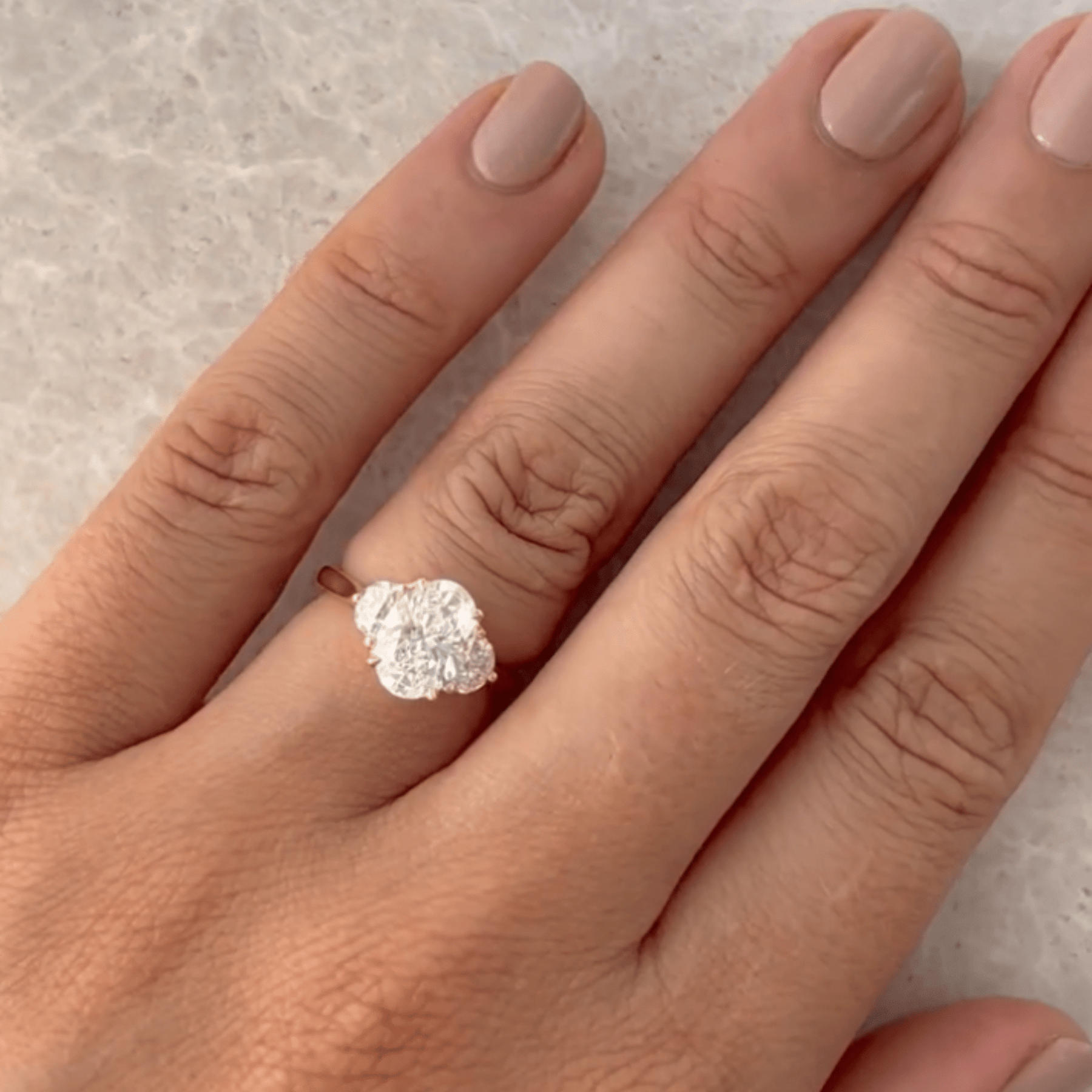 1.50 Carat Oval Diamond Engagement Ring with Half Moon Stones - Evara Jewelry LLC