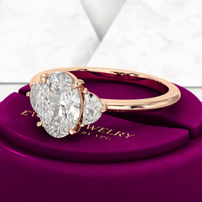 1.50 Carat Oval Diamond Engagement Ring with Half Moon Stones - Evara Jewelry LLC