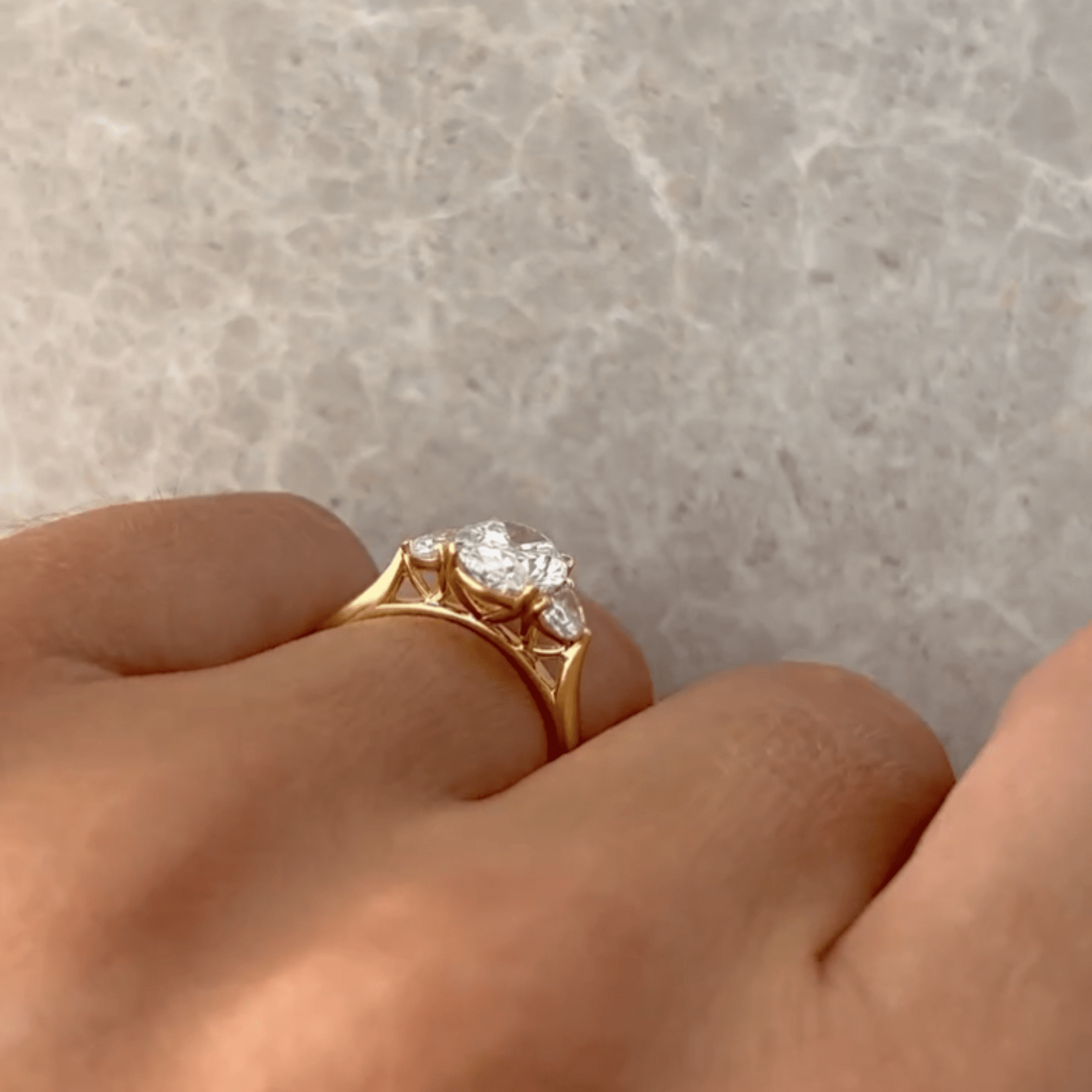 1.50 Carat Oval Diamond Engagement Ring with Half Moon Stones - Evara Jewelry LLC