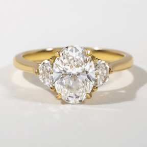1.50 Carat Oval Diamond Engagement Ring with Half Moon Stones - Evara Jewelry LLC