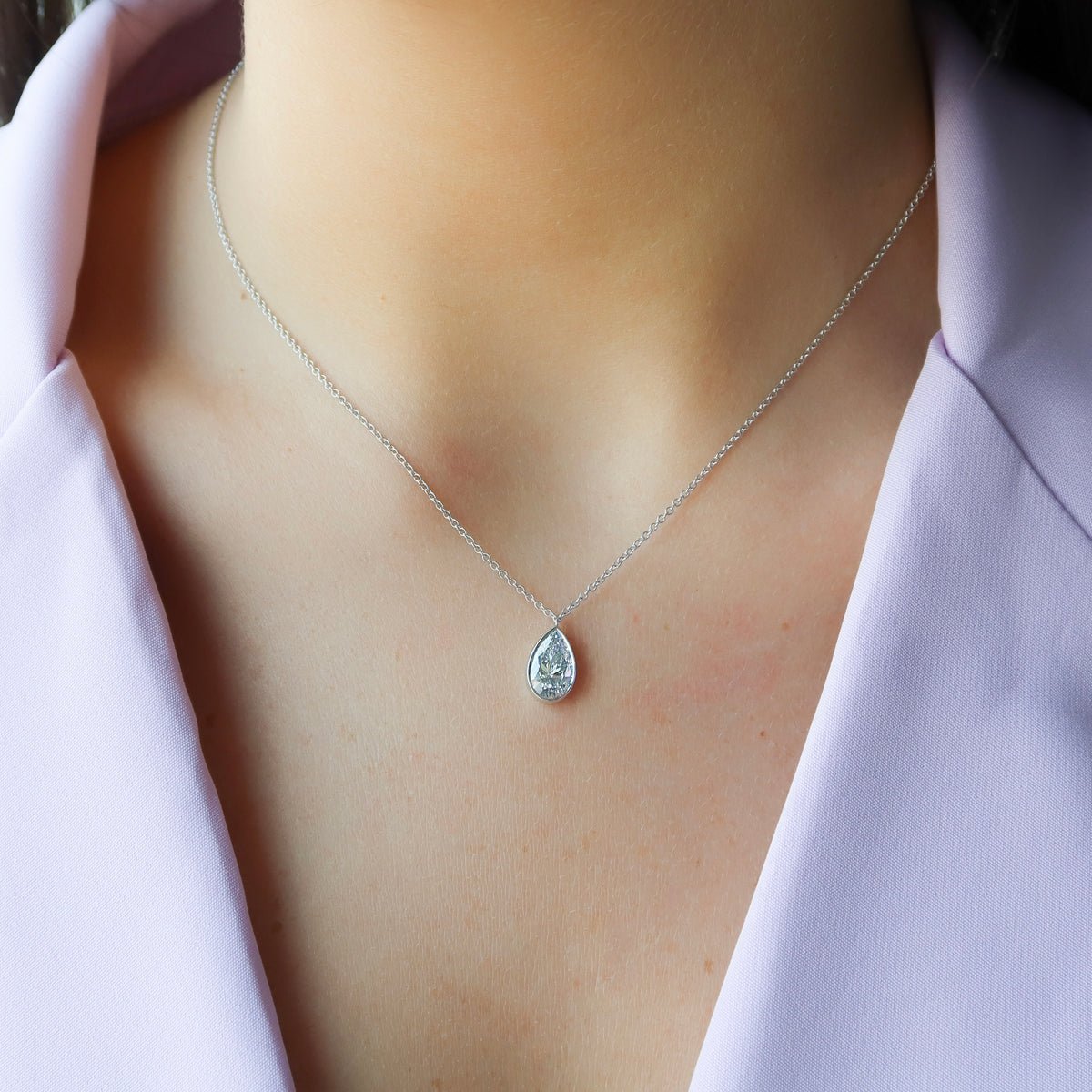 1.50 Carat Pear Cut Diamond Bezel Pendant - Evara Jewelry LLC