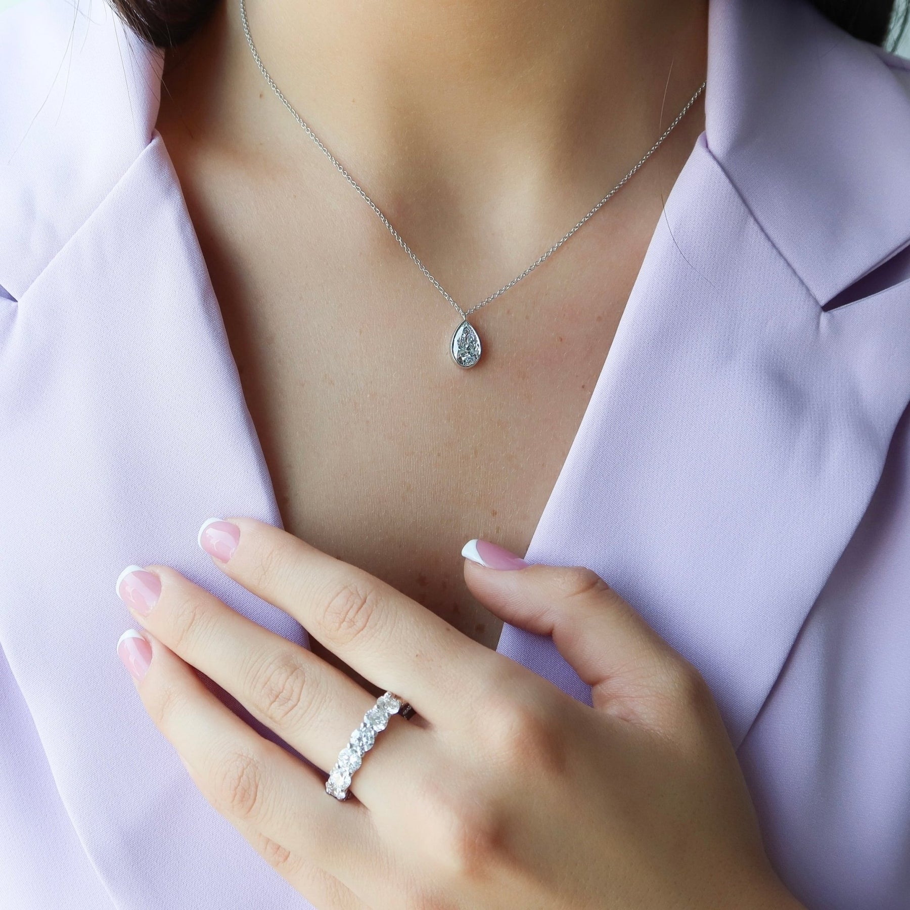 1.50 Carat Pear Cut Diamond Bezel Pendant - Evara Jewelry LLC