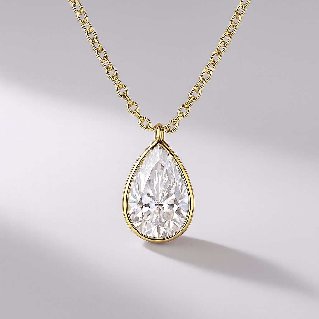 1.50 Carat Pear Cut Diamond Bezel Pendant - Evara Jewelry LLC