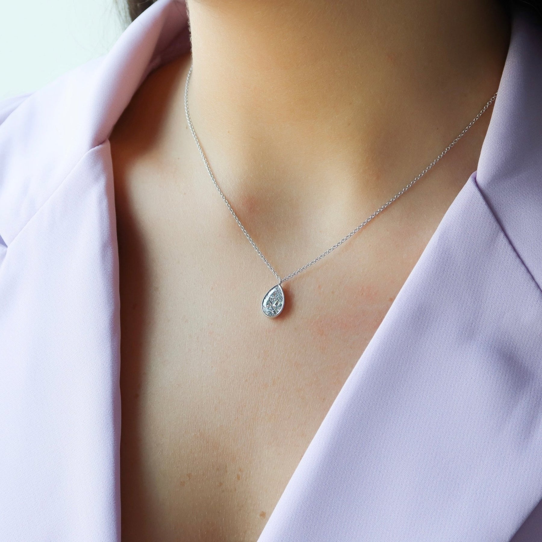 1.50 Carat Pear Cut Diamond Bezel Pendant - Evara Jewelry LLC