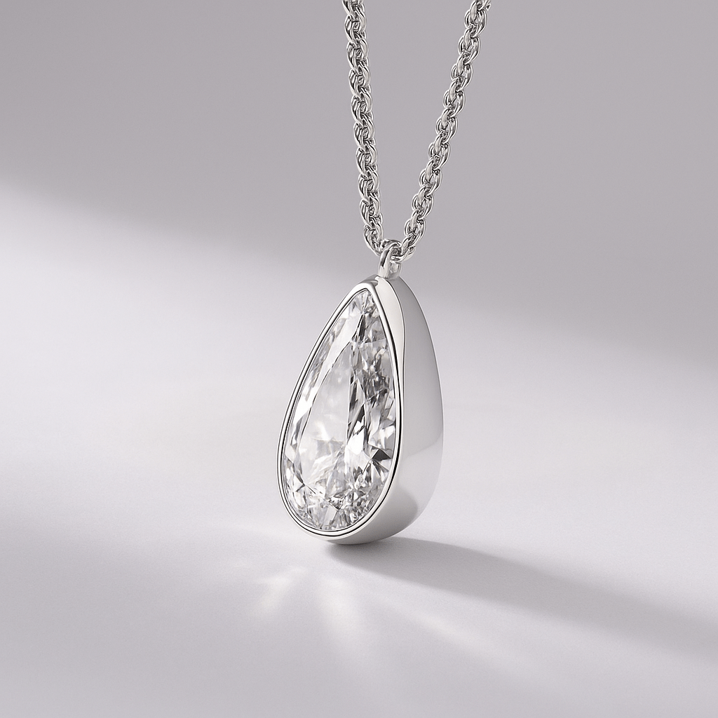 1.50 Carat Pear Cut Diamond Bezel Pendant - Evara Jewelry LLC